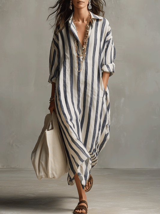 Boheme maxi-kjole med afslappet stribet design