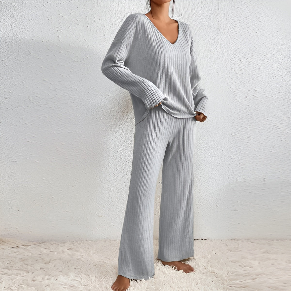 Wilma Ribbed V-Neck Sweater Set Comfortable Stylish Layering