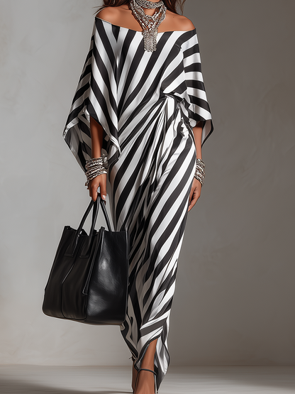 Robe maxi asymétrique audacieuse à rayures monochromes