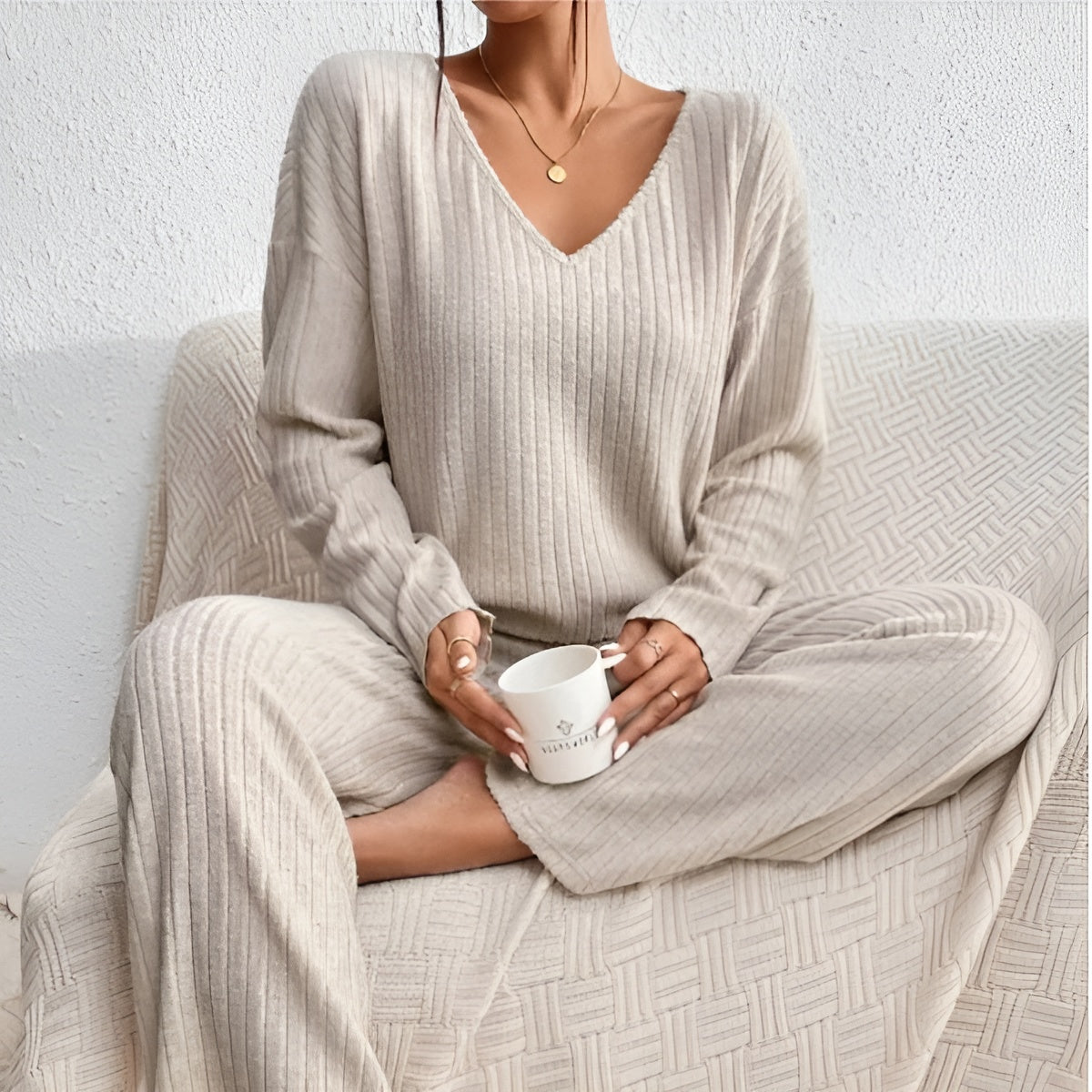 Wilma Ribbed V-Neck Sweater Set Comfortable Stylish Layering