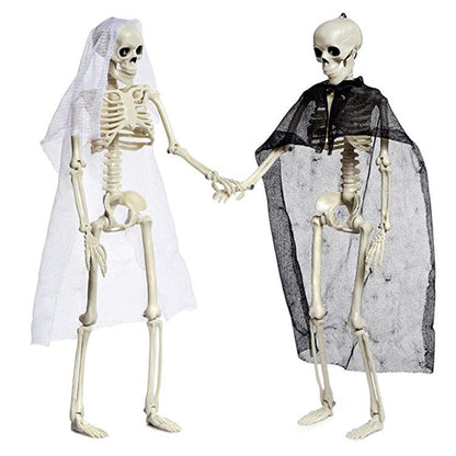 Halloween Skeleton Couple Decoration Props with Wedding Veil for Haunted Party and Spooky Celebrations