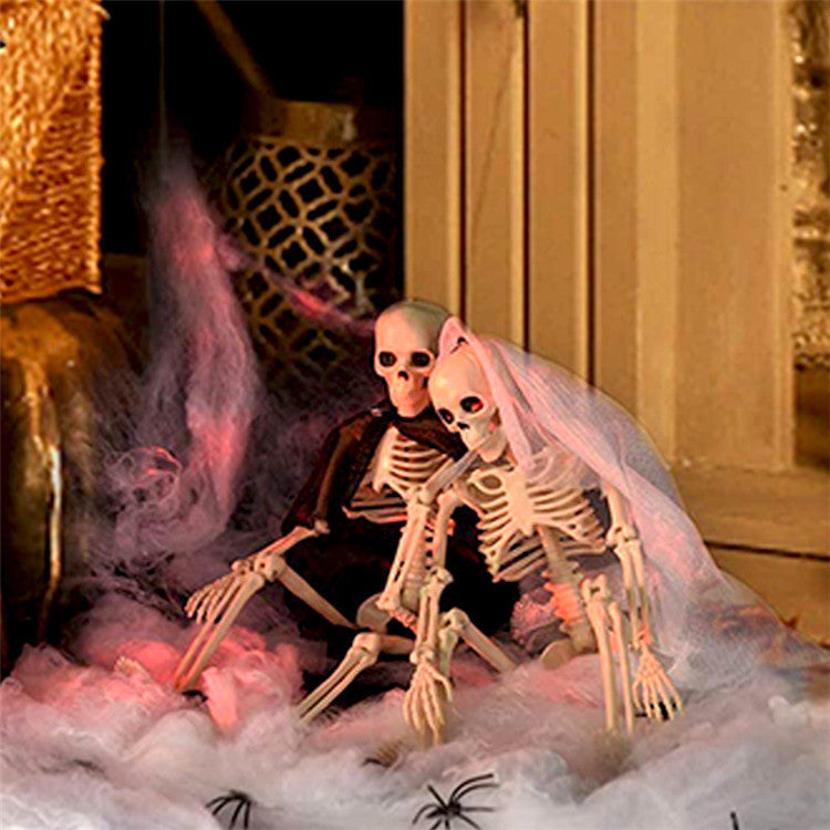 Halloween Skeleton Couple Decoration Props with Wedding Veil for Haunted Party and Spooky Celebrations