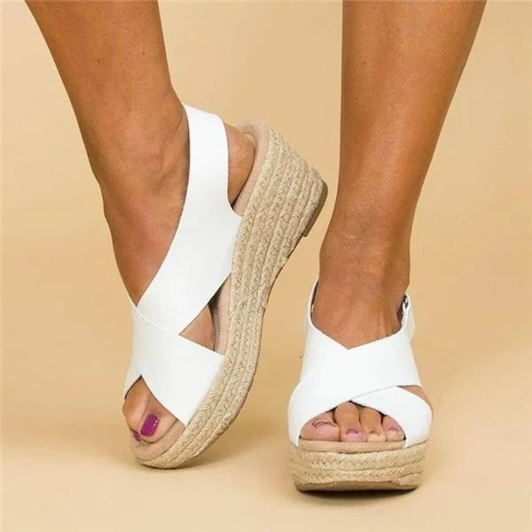 Women's Orthopedic Espadrille Wedge Sandals Canvas Cross Strap – Maribel