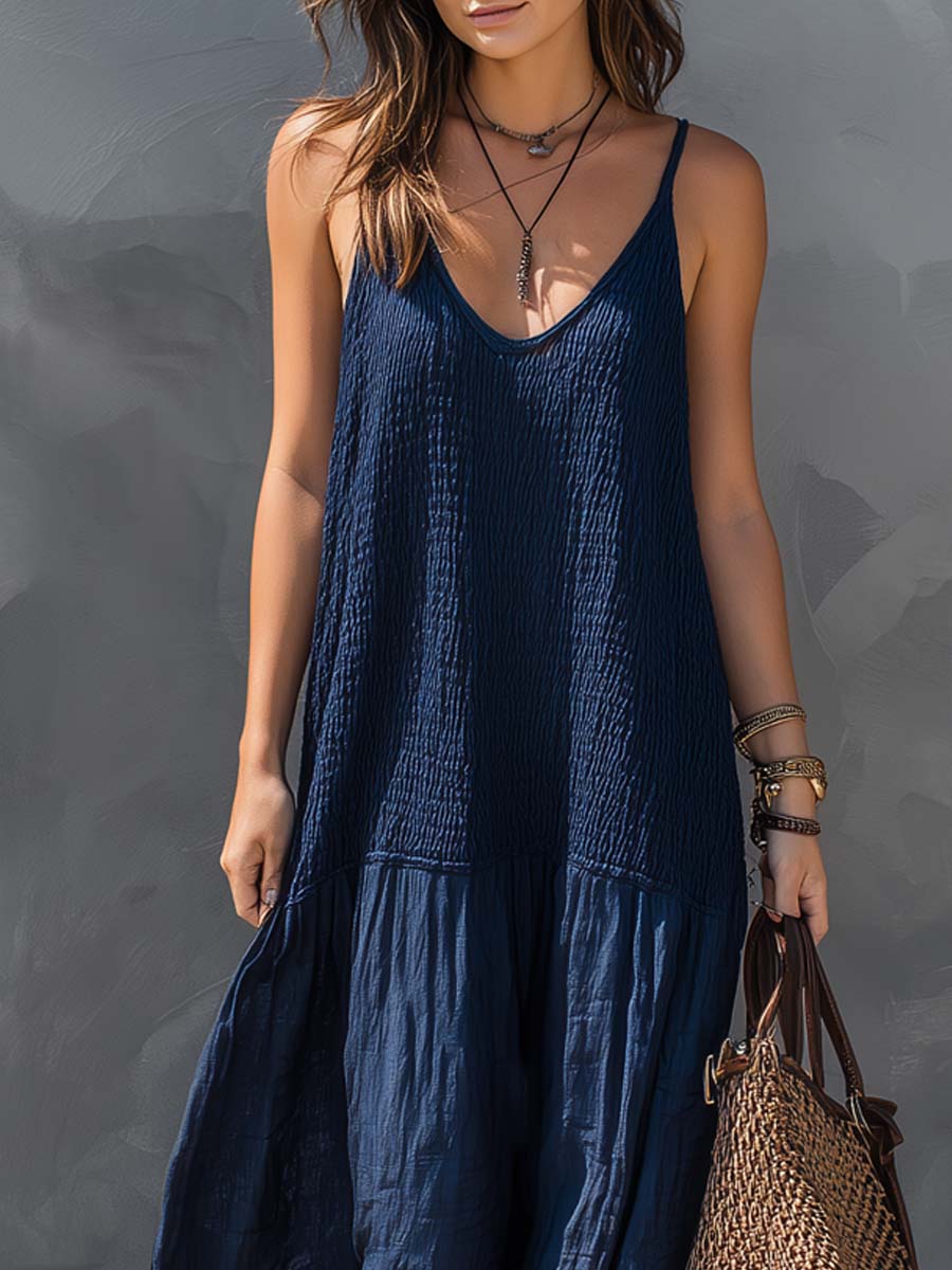Robe maxi bohème chic patchwork coton-lin
