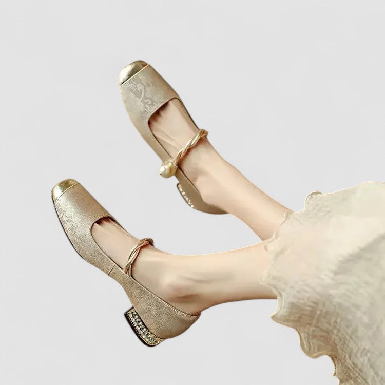 Chrystahh Orthopedic Mary Jane Shoes with Low Block Heel and Elegant Strap