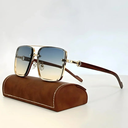 Sunglasses Vintage-Inspired Metal Frame Wooden Temples – Aurelia