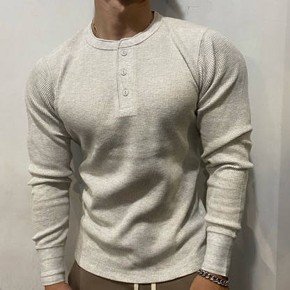 Slim-Fit Henley Muscle Shirt Heavyweight Waffle Knit for Training and Running