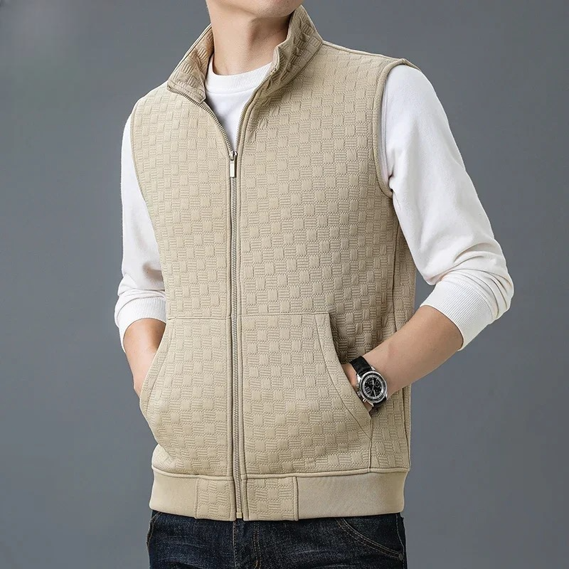 Athletic Grid-Textured Zip Vest with Wrinkle-Resistant Fabric