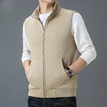 Athletic Grid-Textured Zip Vest with Wrinkle-Resistant Fabric