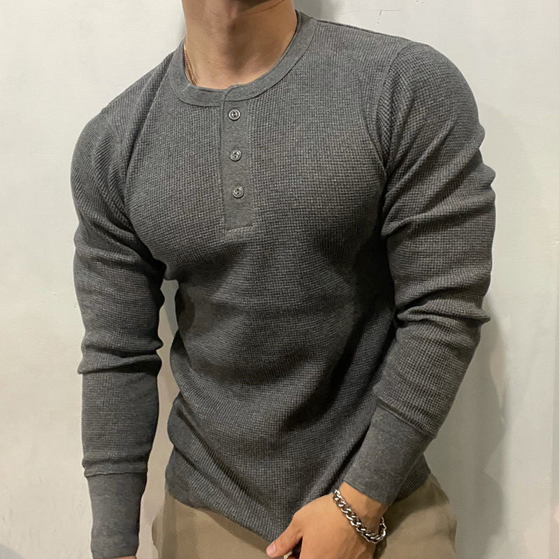 Slim-Fit Henley Muscle Shirt Heavyweight Waffle Knit for Training and Running