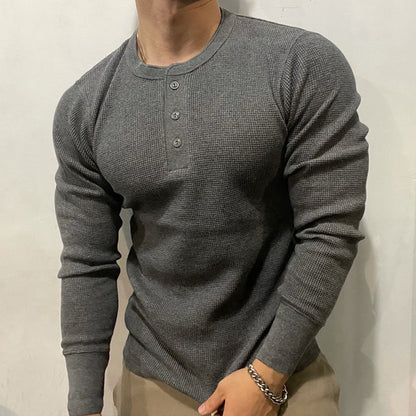 Slim-Fit Henley Muscle Shirt Heavyweight Waffle Knit for Training and Running