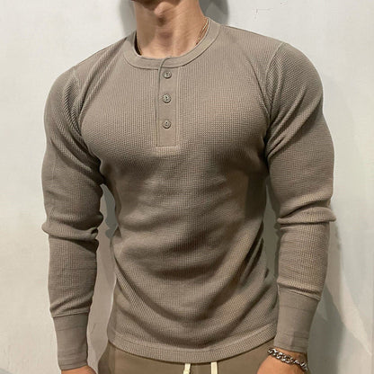 Slim-Fit Henley Muscle Shirt Heavyweight Waffle Knit for Training and Running