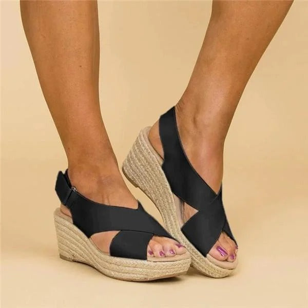 Women's Orthopedic Espadrille Wedge Sandals Canvas Cross Strap – Maribel