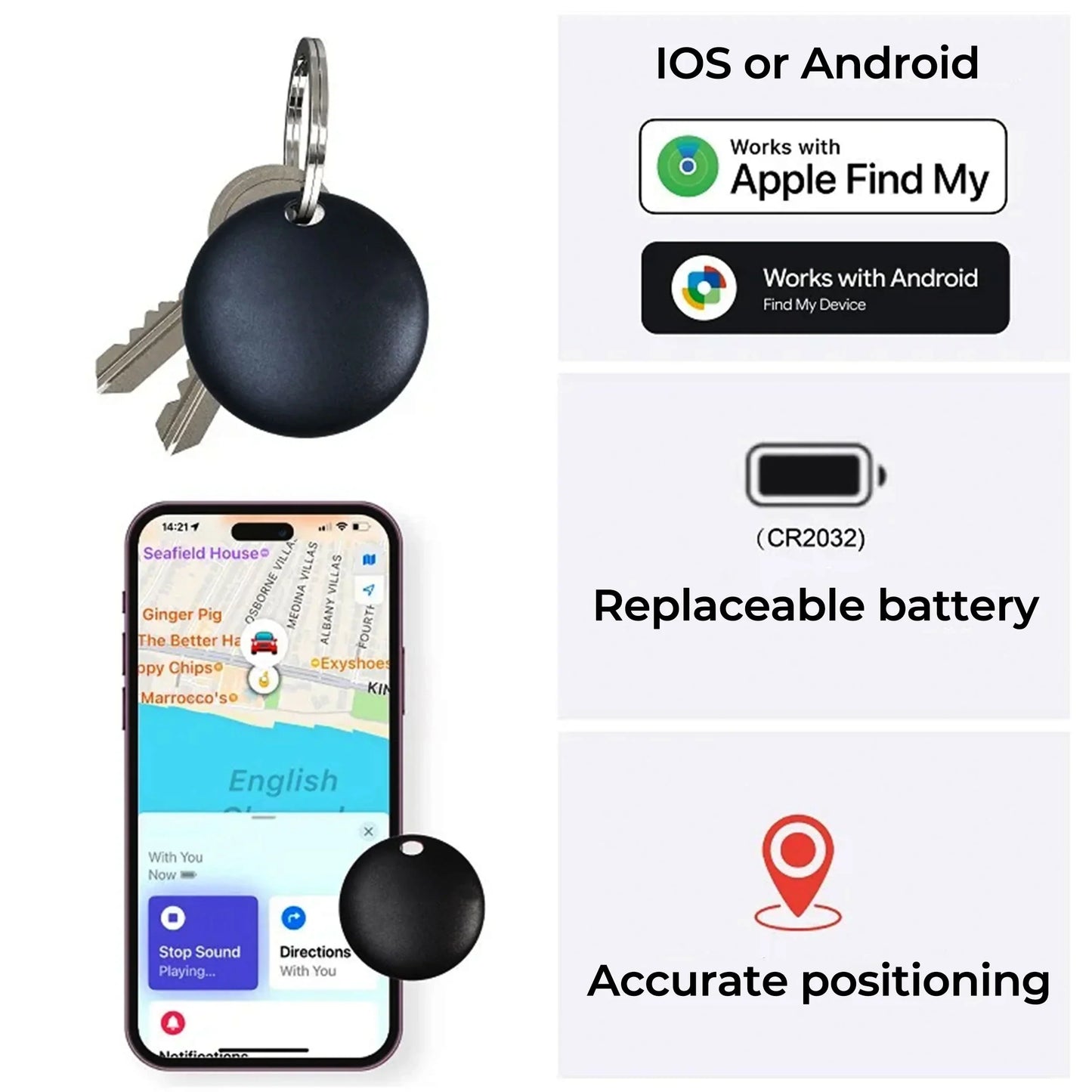 Localizzatore GPS compatto per iPhone e Android | Nessun abbonamento o scheda SIM