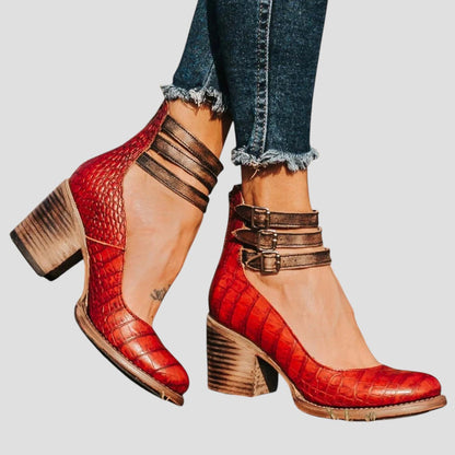Luna | Women's Boots Double Ankle Straps Block Heel - Stylish Comfortable