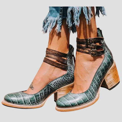 Luna | Women's Boots Double Ankle Straps Block Heel - Stylish Comfortable