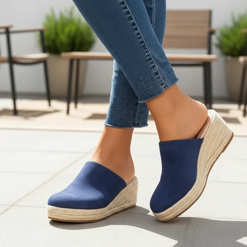 Women's Slip-On Espadrille Wedge Mule Sandals - Orthopedic Comfort