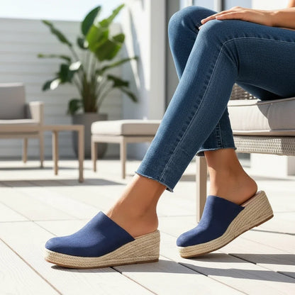 Women's Slip-On Espadrille Wedge Mule Sandals - Orthopedic Comfort
