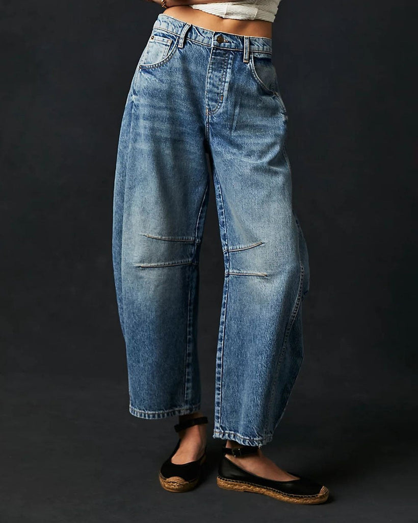 Jean large décontracté longueur cheville pour femmes - Taille mi-haute avec design à 4 poches