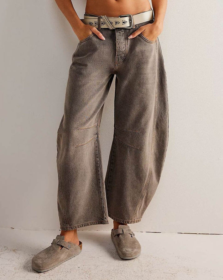 Jean large décontracté longueur cheville pour femmes - Taille mi-haute avec design à 4 poches