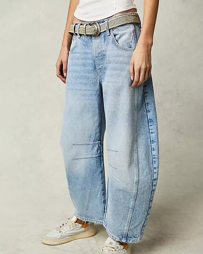 Jean large décontracté longueur cheville pour femmes - Taille mi-haute avec design à 4 poches