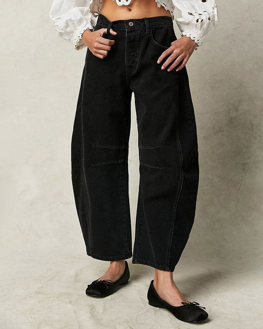Casual Ankle-Length Wide Leg Jeans for Women - Mid Rise with 4-Pocket Design