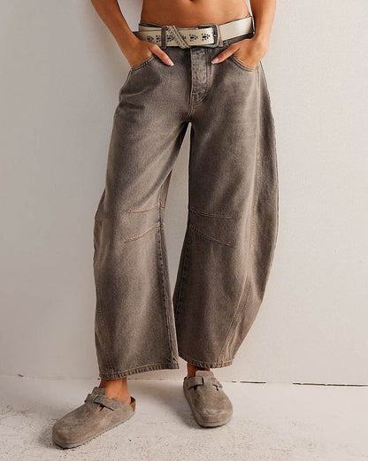 Jean large décontracté longueur cheville pour femmes - Taille mi-haute avec design à 4 poches