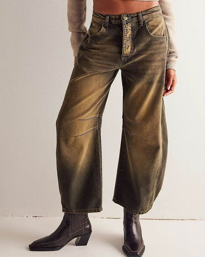 Jean large décontracté longueur cheville pour femmes - Taille mi-haute avec design à 4 poches