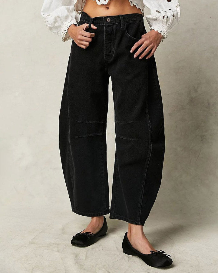 Jean large décontracté longueur cheville pour femmes - Taille mi-haute avec design à 4 poches