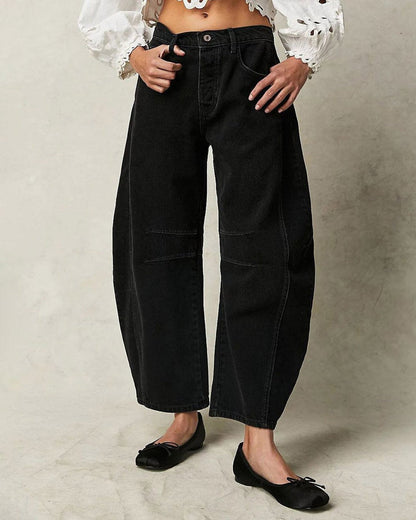 Jean large décontracté longueur cheville pour femmes - Taille mi-haute avec design à 4 poches