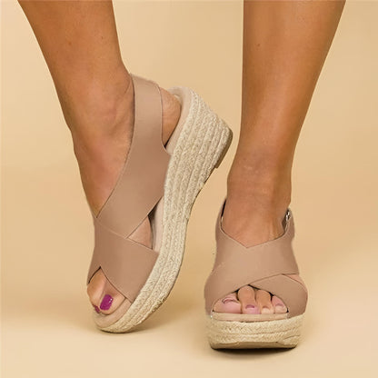 Women's Orthopedic Espadrille Wedge Sandals Canvas Cross Strap – Maribel
