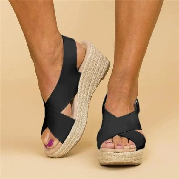 Women's Orthopedic Espadrille Wedge Sandals Canvas Cross Strap – Maribel