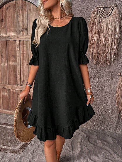 Harper | Linen Ruffle Mini Dress A-Line Puff Sleeve Summer