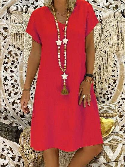 Evelyn | Linen V-Neck A-Line Mini Dress Short Sleeve Summer
