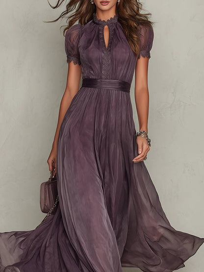 Scarlett | Maxi Dress Short Sleeve Keyhole Neckline Puff Sleeve