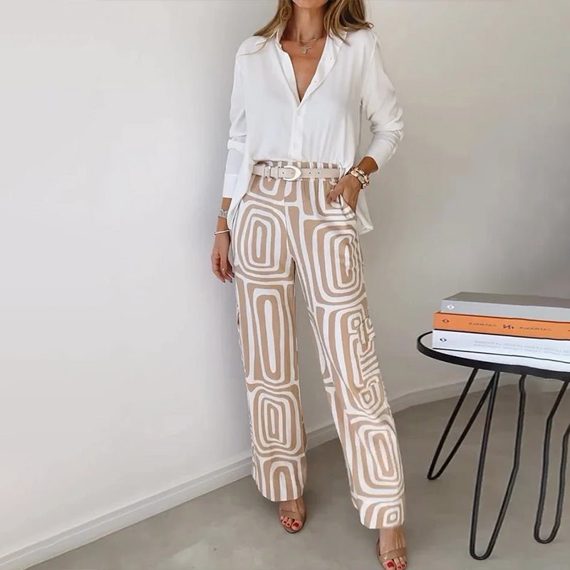 Eleanor | Ensemble deux pièces grande taille avec chemise boutonnée et pantalon à jambes larges