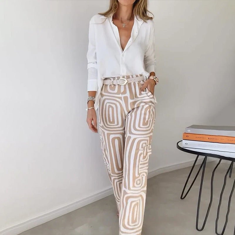Eleanor | Ensemble deux pièces grande taille avec chemise boutonnée et pantalon à jambes larges
