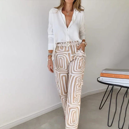 Eleanor | Ensemble deux pièces grande taille avec chemise boutonnée et pantalon à jambes larges
