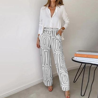 Eleanor | Ensemble deux pièces grande taille avec chemise boutonnée et pantalon à jambes larges