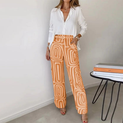 Eleanor | Ensemble deux pièces grande taille avec chemise boutonnée et pantalon à jambes larges