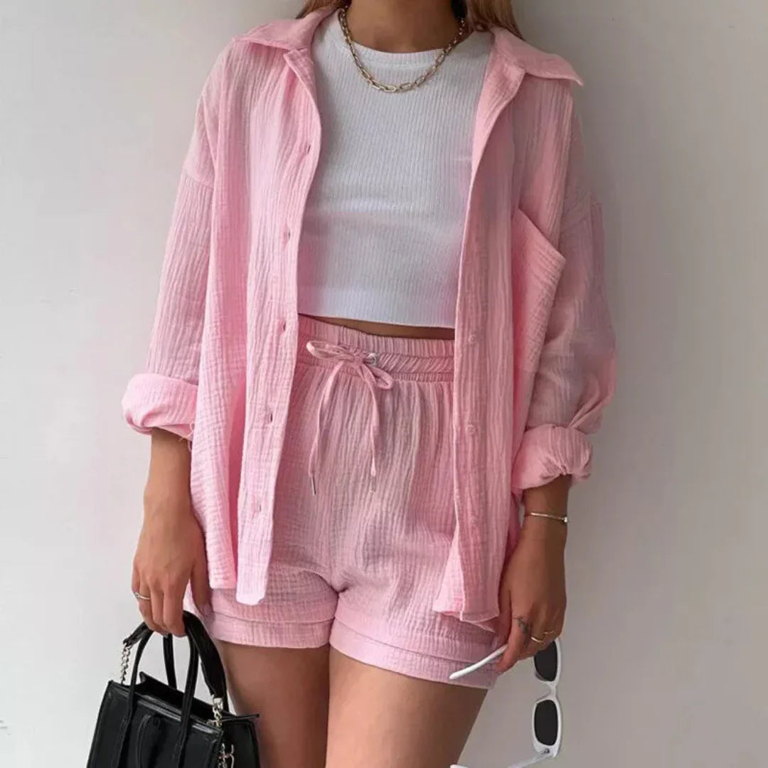Adelie Stylish Relaxed Fit Button-Up Set for Everyday Comfort