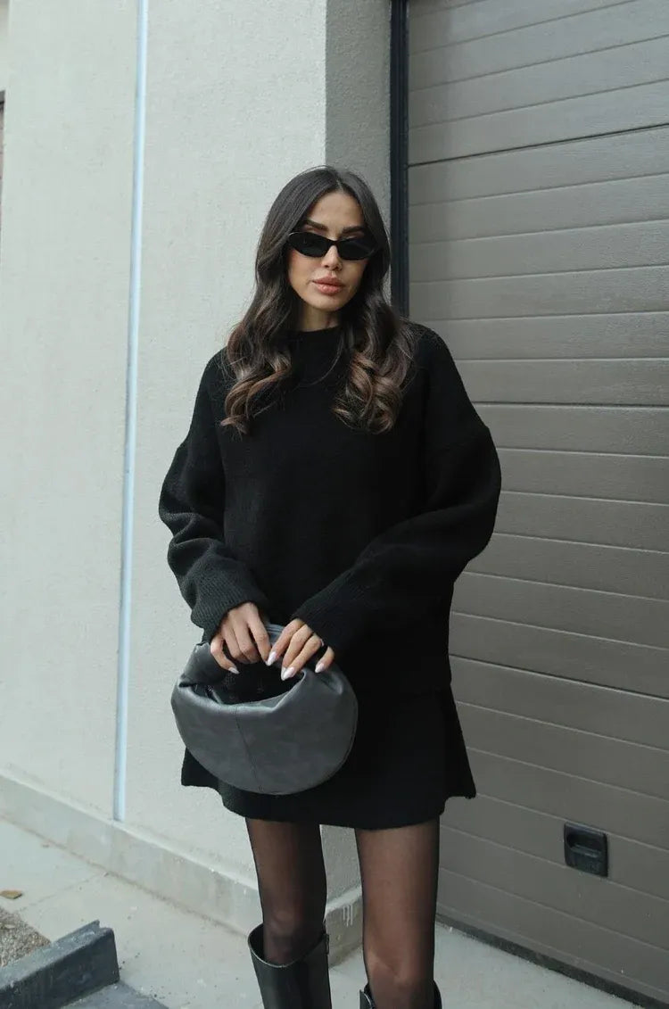NEVA 2-Piece Oversized Sweater and Skirt Set for Women – Comfortable Stylish Outfit