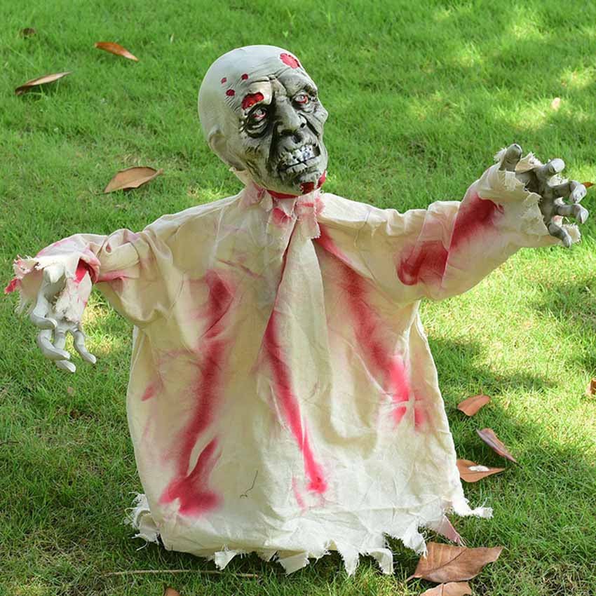 Voice-Activated Swinging Ghost Decoration 60cm with Sound Sensor and Red Eyes for Halloween Yard Displays