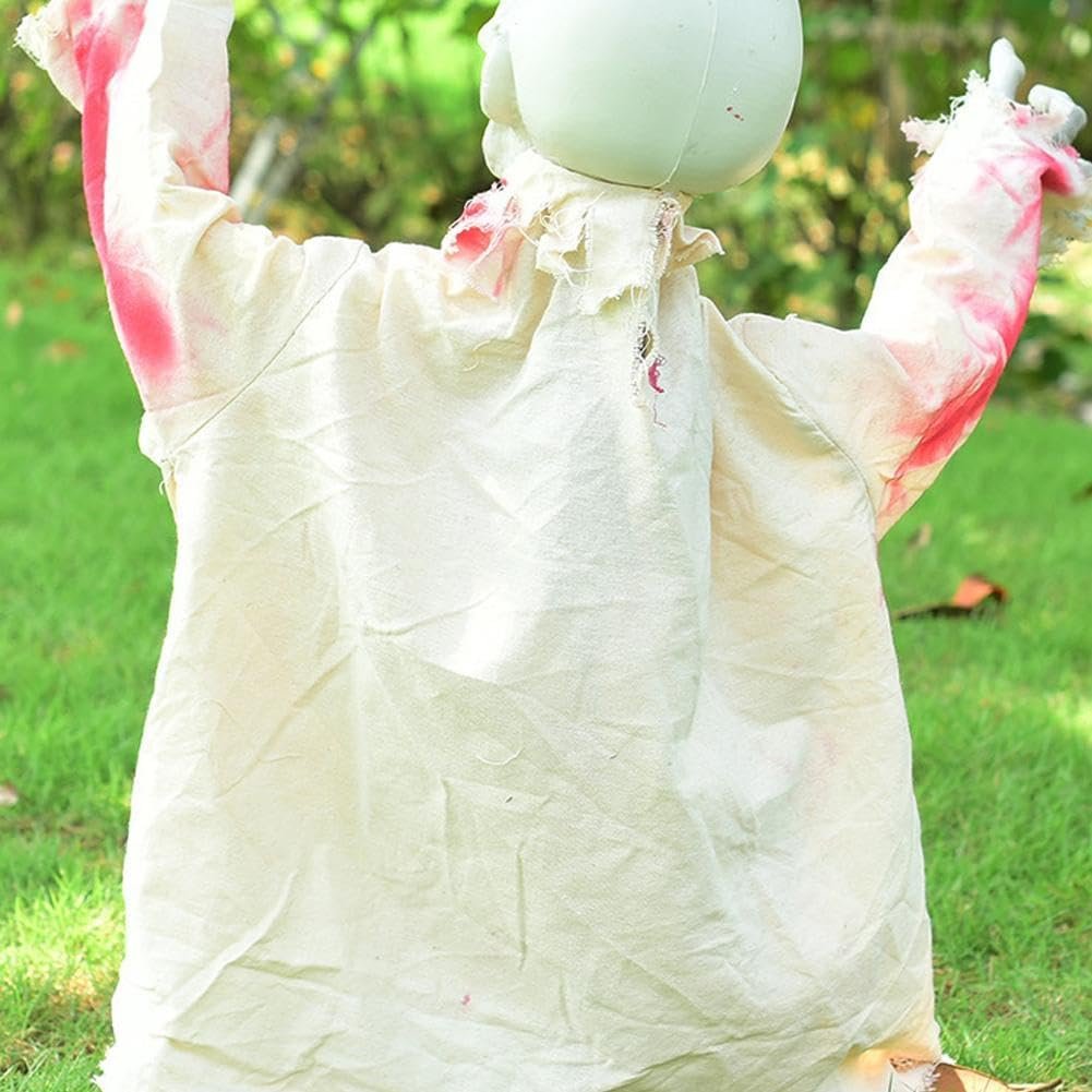 Voice-Activated Swinging Ghost Decoration 60cm with Sound Sensor and Red Eyes for Halloween Yard Displays