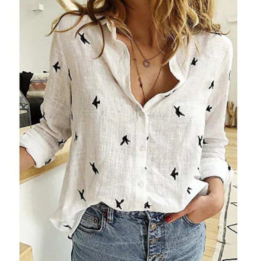 Women's Bird Print Relaxed Fit Shirt