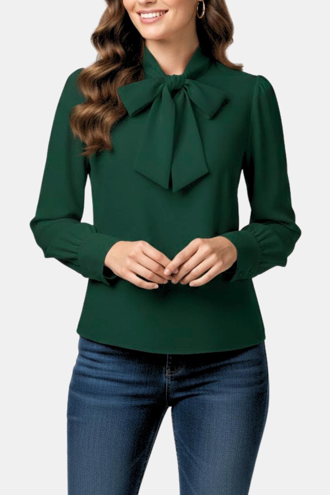 Women's Bow Collared Long Sleeve Blouse