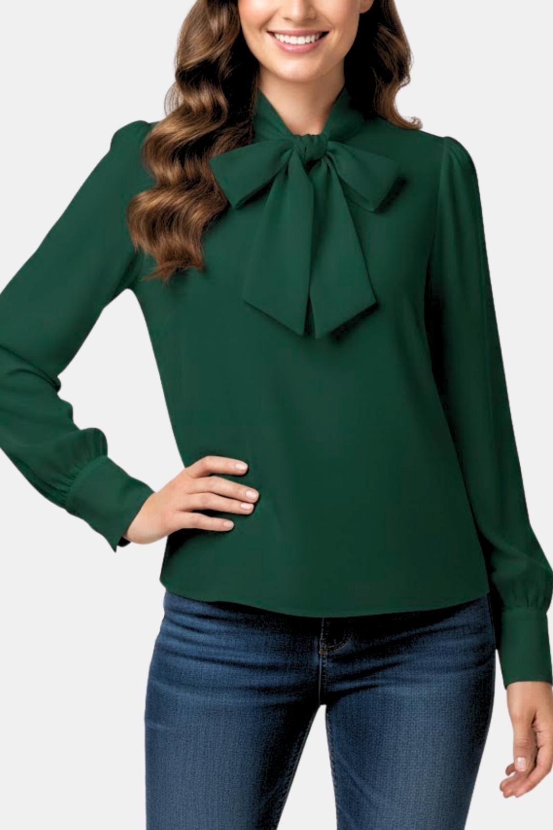 Women's Bow Collared Long Sleeve Blouse