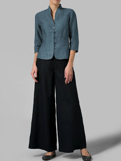 Women's Button-Down Mandarin Collar Blouse