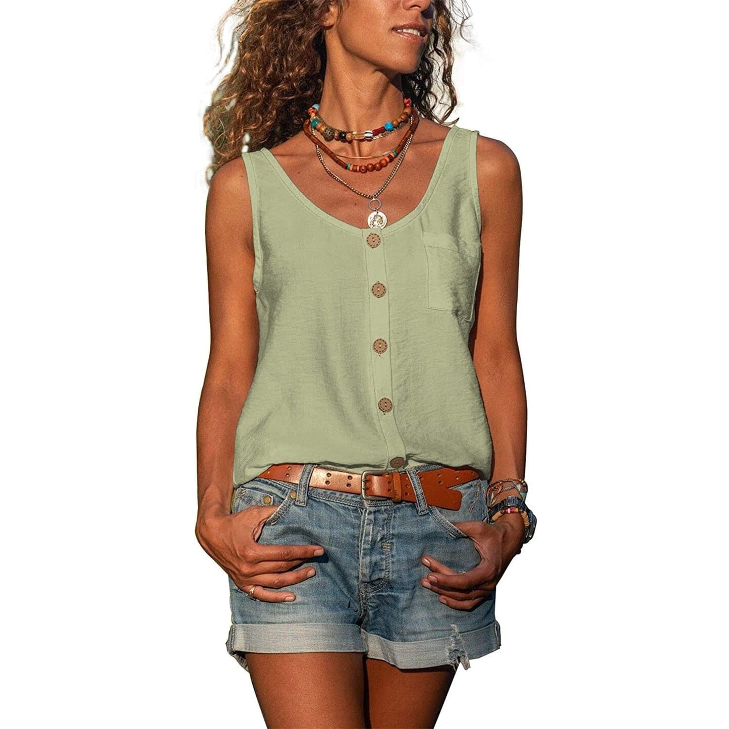 Women's Button-Down Sleeveless Top