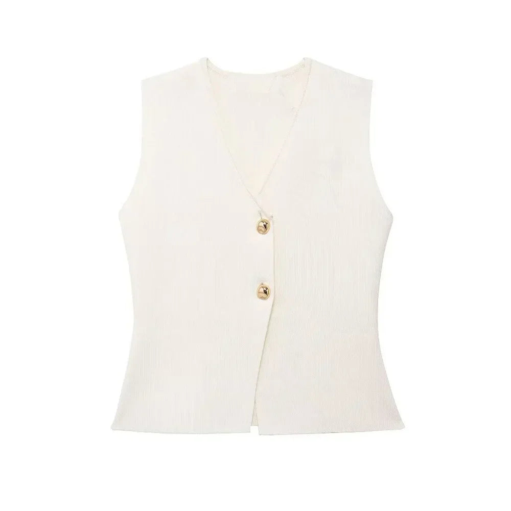 Women's Button-Front V-Neck Sleeveless Top